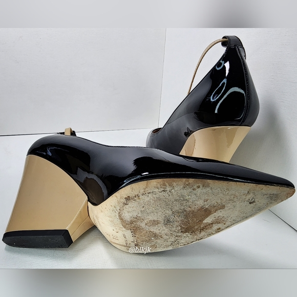 kate spade Prince Black/Powder Patent Leather Strap Wedge Heels EUC Size 9 1/2 - Picture 16 of 16